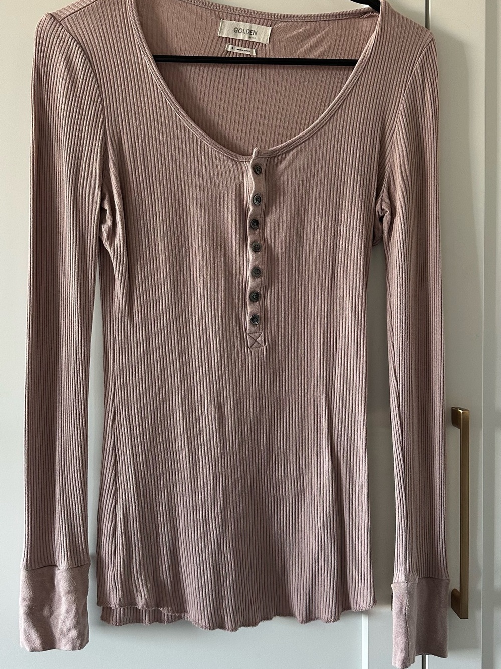 Dusty Pink Ribbed Henley Long Sleeve Top